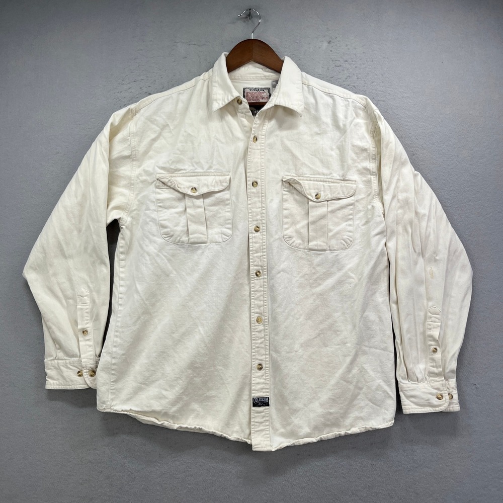Coliseum Blue Canvas Button Up Shirt Men Large White Utility Workwear Rugged